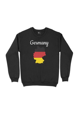 Almanya Haritalı ve Bayraklı Siyah Sweatshirt