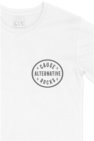 Alternative Rocks Cep Logo Tasarımlı Beyaz Tişört