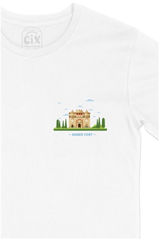 Amber Fort Kalesi Cep Logo Tasarımlı Beyaz Tişört