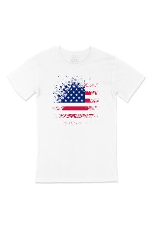 Amerika Bayraklı Grunge Tişört