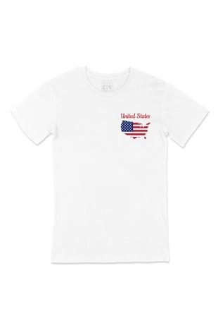 Amerika Haritalı ve Bayraklı Cep Logo Tasarımlı Beyaz Tişört