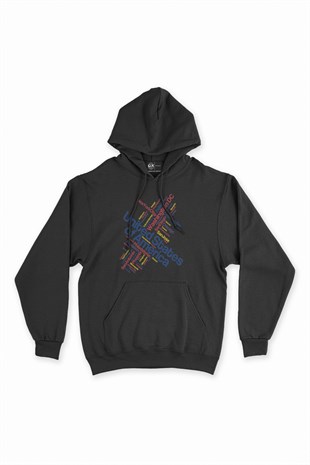 Amerika Şehir İsimli Siyah Kapşonlu Sweatshirt Hoodie