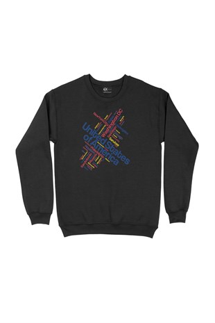 Amerika Şehir İsimli Siyah Sweatshirt