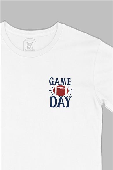 Amerikan Futbolu Baskılı Cep Tasarım Beyaz Tişört