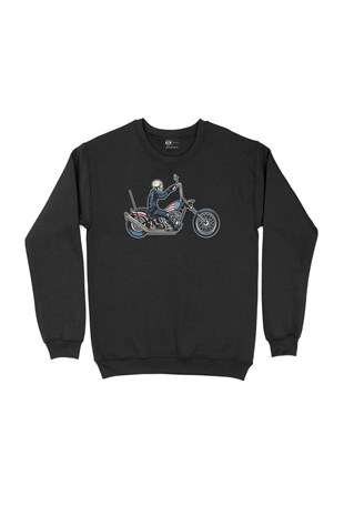 Amerikan Motorcu Kurukafa Siyah Sweatshirt