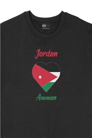 Amman Ürdün Bayraklı Kalpli Siyah Sweatshirt