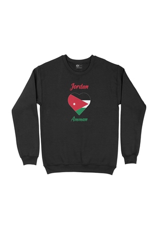 Amman Ürdün Bayraklı Kalpli Siyah Sweatshirt