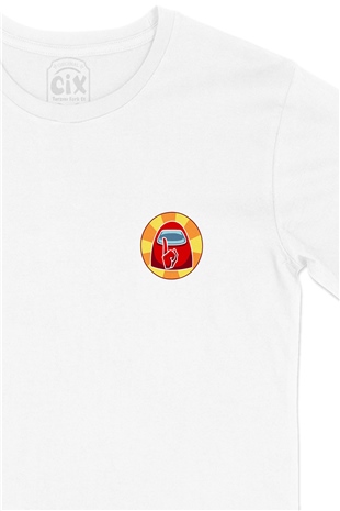 Among Us Impostor Cep Logo Tasarımlı Beyaz Tişört