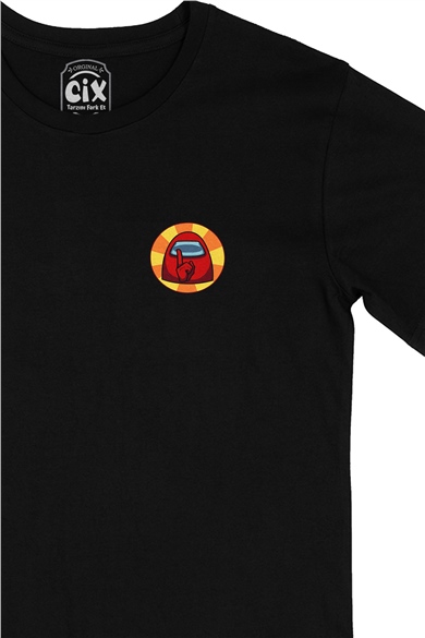 Among Us Impostor Cep Logo Tasarımlı Siyah Tişört