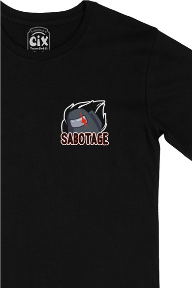 Among Us Sabotage Cep Logo Tasarımlı Siyah Tişört
