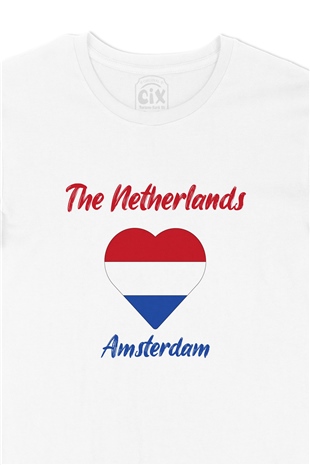 Amsterdam Hollanda Bayraklı Kalpli Tişört
