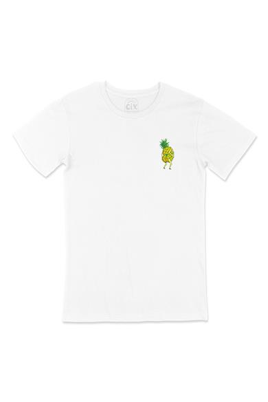Ananas Girl Cep Tasarım Baskılı Beyaz Tişört