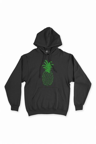 Ananaslı Siyah Kapşonlu Sweatshirt Hoodie