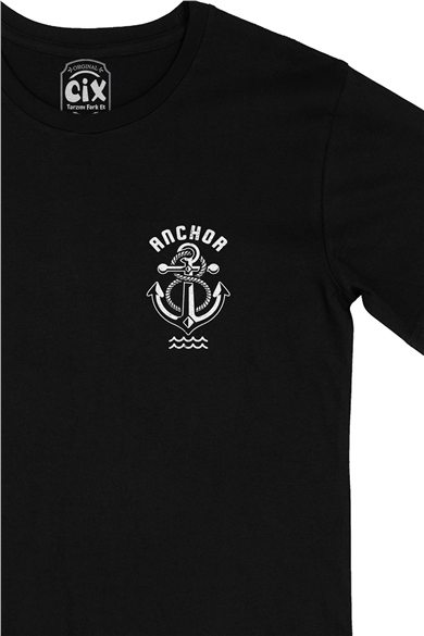 Anchor Gemici Cep Logo Tasarımlı Siyah Tişört