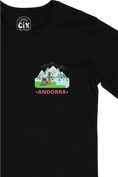 Andorra Cep Logo Tasarımlı Siyah Tişört