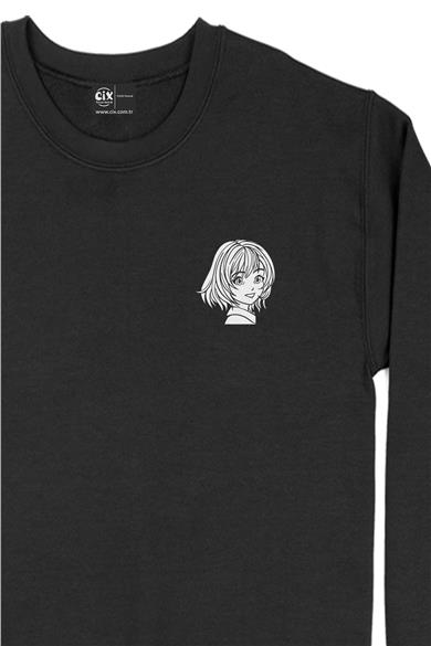 Anime Çizimli Cep Tasarım Baskılı Sweatshirt