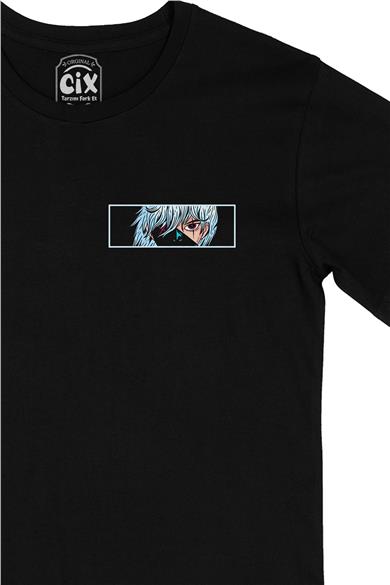 Anime Çocuk Cep Tasarım Baskılı Siyah Tişört