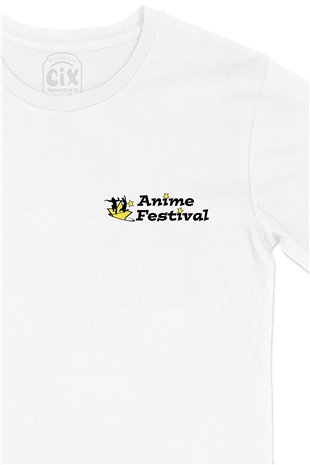 Anime Festival Cep Logo Tasarımlı Beyaz Tişört