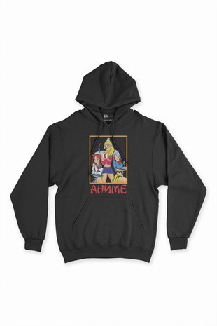 Anime Girls Siyah Kapşonlu Sweatshirt Hoodie