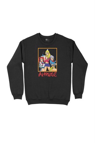 Anime Girls Siyah Sweatshirt