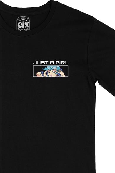 Anime Just A Girl Cep Tasarım Baskılı Siyah Tişört