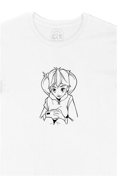 Anime Kız Çizimli Beyaz Tişört