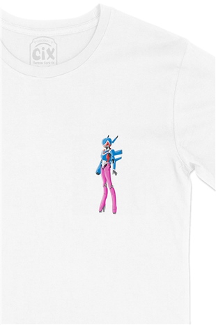 Anime Robot Cep Logo Tasarımlı Beyaz Tişört