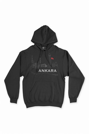 Ankara Çizimli Kapşonlu Sweatshirt Hoodie