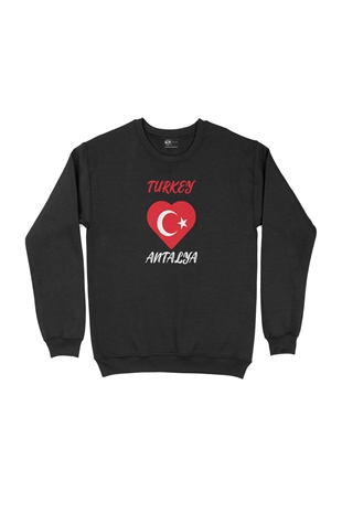 Antalya Türkiye Bayraklı Kalpli Siyah Sweatshirt