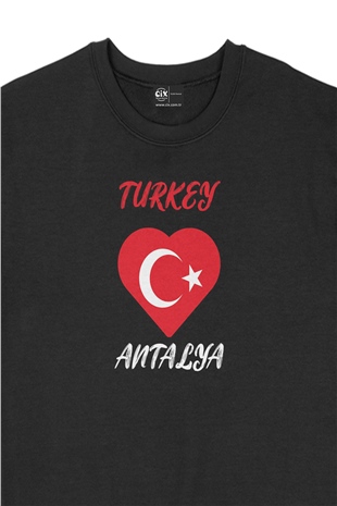 Antalya Türkiye Bayraklı Kalpli Siyah Sweatshirt