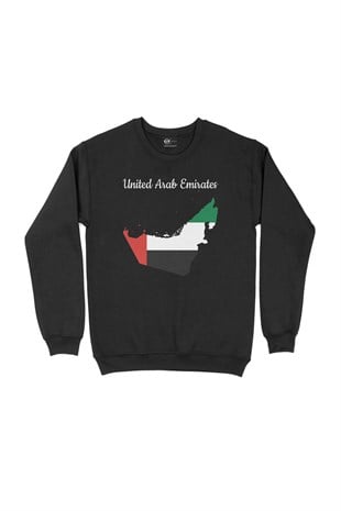 Arap Emirlikleri Haritalı ve Bayraklı Siyah Sweatshirt