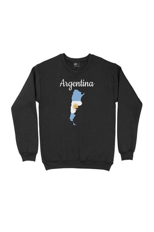 Arjantin Haritalı ve Bayraklı Siyah Sweatshirt