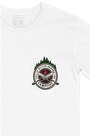 Around The Campfire Cep Logo Tasarımlı Beyaz Tişört