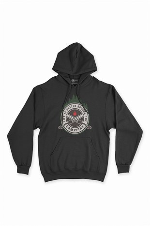 Around The Campfire Siyah Kapşonlu Sweatshirt Hoodie