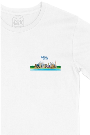 Around The World Cep Logo Tasarımlı Beyaz Tişört