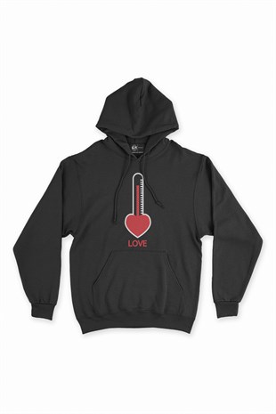 Aşk Dereceli Siyah Kapşonlu Sweatshirt Hoodie