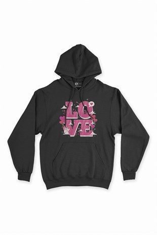 Aşk Meleği Siyah Kapşonlu Sweatshirt Hoodie