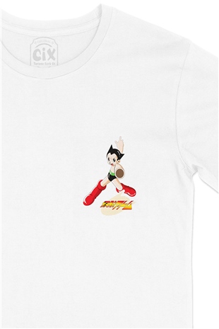 Astro Boy Cep Logo Tasarımlı Beyaz Tişört