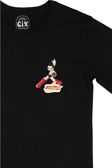 Astro Boy Cep Logo Tasarımlı Siyah Tişört