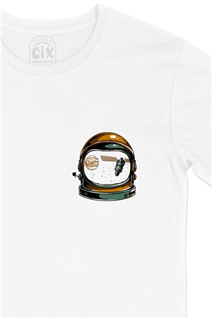 Astronot Cep Logo Tasarımlı Beyaz Tişört