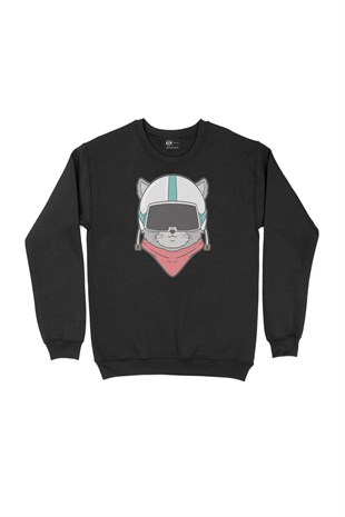 Astronot Kedi Siyah Sweatshirt