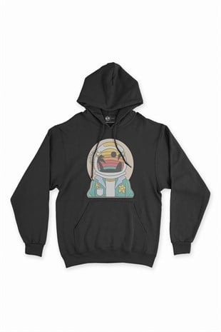 Astronot Uzayda Siyah Kapşonlu Sweatshirt Hoodie
