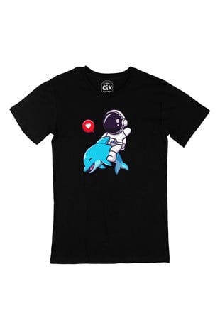 Astronot ve Balina  Siyah Tişört