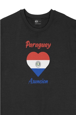 Asuncion Paraguay Bayraklı Kalpli Siyah Sweatshirt