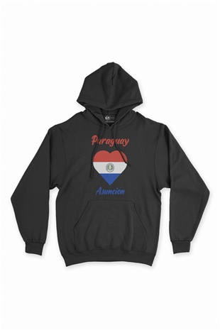 Asuncion Paraguay Bayraklı Kalpli Siyah Sweatshirt Hoodie