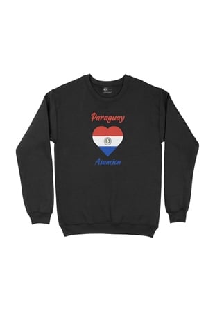 Asuncion Paraguay Bayraklı Kalpli Siyah Sweatshirt