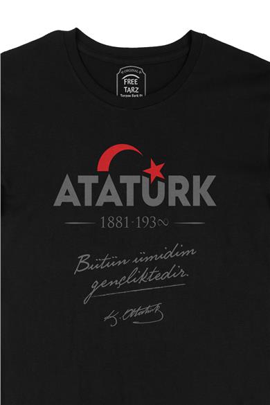 Atatürk 29 Ekim Büyük Baskılı Siyah Tişört