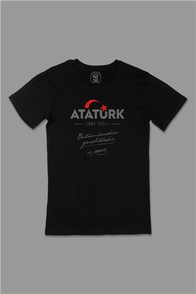 Atatürk 29 Ekim Büyük Baskılı Siyah Tişört