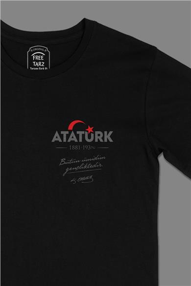 Atatürk 29 Ekim Cep Tasarımlı Siyah Tişört