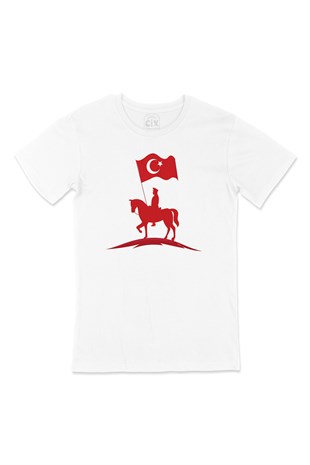 Atatürk Kırmızı Bayraklı Atlı Tişört